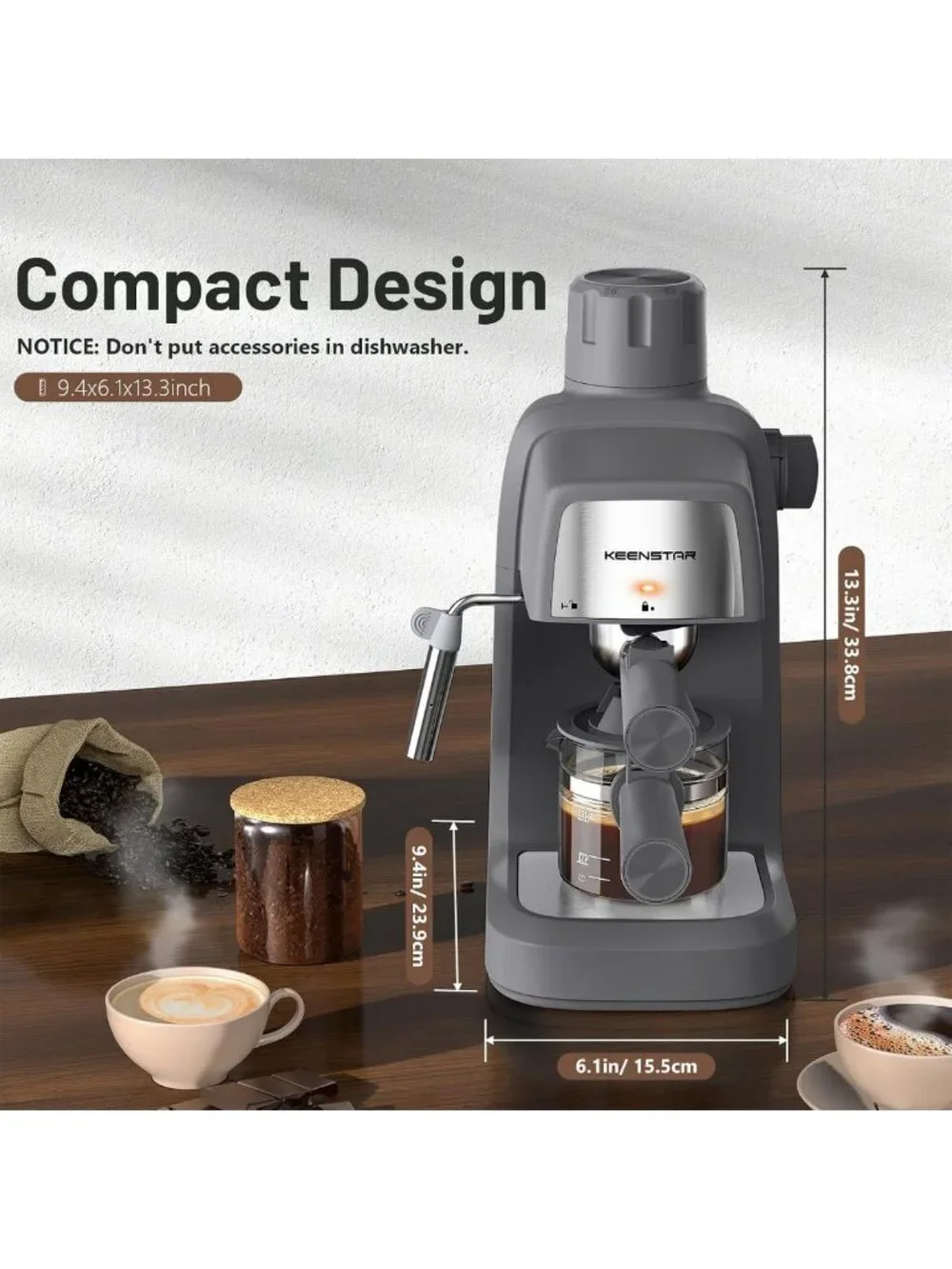 Compact 3.5Bar Espresso Machine with Milk Frother - 800W Cappuccino Maker, Gift